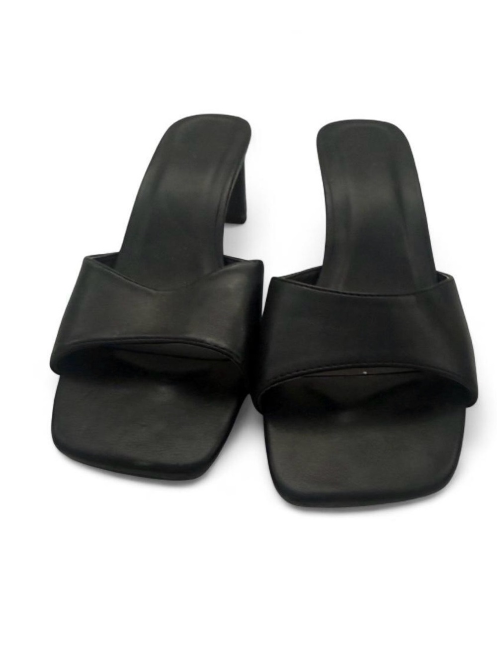 Minimalist Black Square-Toe Slide Mules